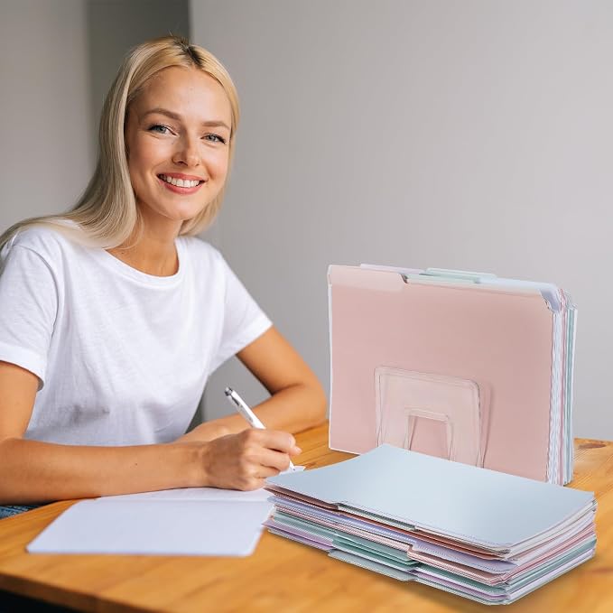 gisgfim 96 Pcs Two Tone Colored File Folders 1/3 Cut Tab Letter Size Manila File Folder with Tabs Decorative Assorted Position File Folders for Office School Business Home Organizer (Pastel)