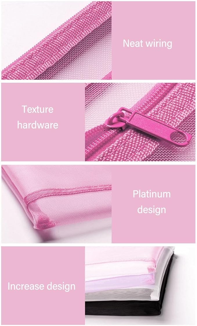 10PCS Nylon Mesh Zipper Pouch Bags, Double Layer A4 Document Organizer Puzzle Storage Bag with Handle for Board Games Home School Office Supplies (Pinkish)