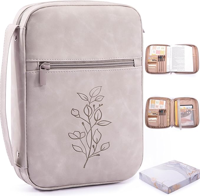 Large PU Leather Bible Cover for Men, Women Packed in Gift Box - Bible Carrying Case Debossed Bible Case - Bible Carrier - Bible Bag with Pocket for Bible Study Suppliers, Bible Gift for Book Lovers