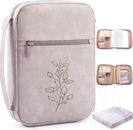 Large PU Leather Bible Cover for Men, Women Packed in Gift Box - Bible Carrying Case Debossed Bible Case - Bible Carrier - Bible Bag with Pocket for Bible Study Suppliers, Bible Gift for Book Lovers