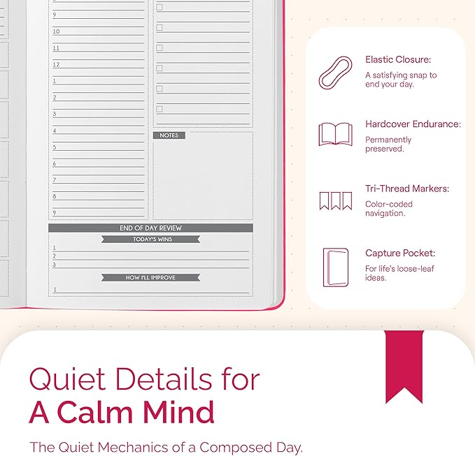 Panda Planner Classic Daily Planner 2026 – A5 Undated Daily Productivity & Quarterly Planner with Hourly Schedule, To Do List, Daily Journal, Goal Planner, Habit Tracker & Gratitude Organizer for Focus – Raspberry