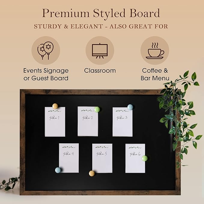 Loddie Doddie Magnetic Chalkboard & Magnet Board - 24 x 36 in, Rustic Wood Frame - Stain-Resistant Surface for Chalk Calendar - Photo & Note Organization with Magnet Display - Rustic Wall Decor