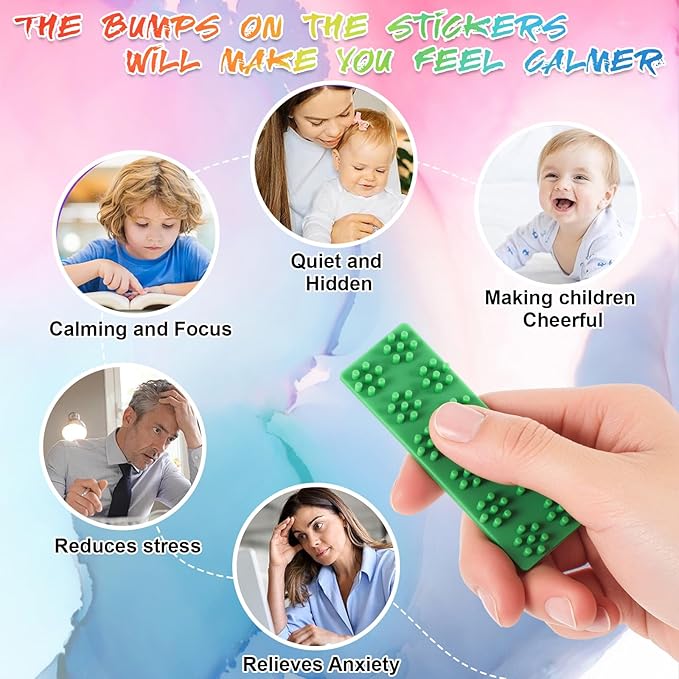 Ireer 6 Pcs Textured Sensory Stickers Silicone Calm Stickers Thick Sensory Strips Different Textures Mental Health Desk Strips Fidget Decals for Anxiety Relief, Autism, ADHD Desk Gift