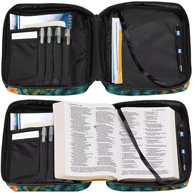 Coldinair Tropical Flower Leaf Bible Covers Bag for Women,Carrying Book Case Church Bag Bible Holder with Handle and Zippered Pocket