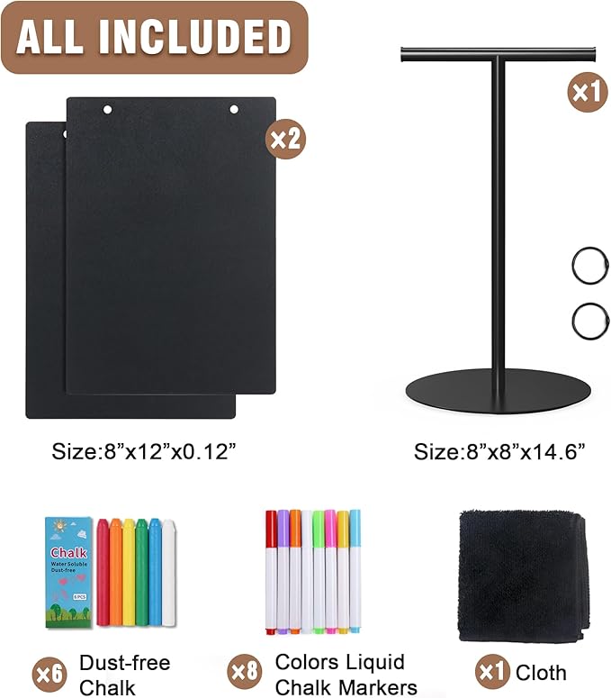 SELEAD Small Chalkboard Words Sign - 8x12 Inch Tabletop Decorative Chalk Board with Metal Stand, Rectangle Double-Sided Message Menu Board for Food, Store, Business, Wedding