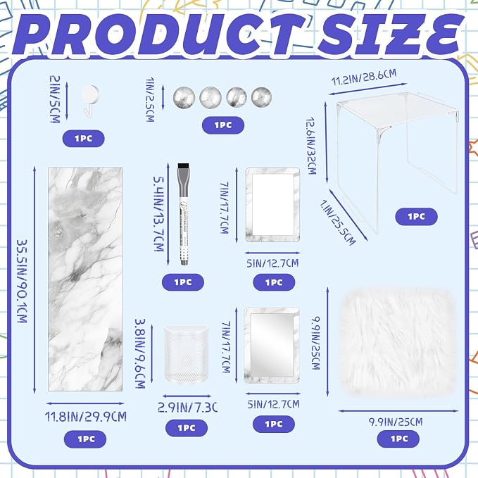 Denylo pro White Magnetic Locker Marble Theme Accessories Kit Include Back to School Essentials for Back to School Decorations Office Supplies