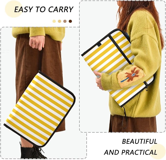 ALAZA Yellow White Striped 13 Pocket Expanding File Folder with Labels, Accordion File Folder File Organizer Letter A4 Paper for Office School Student