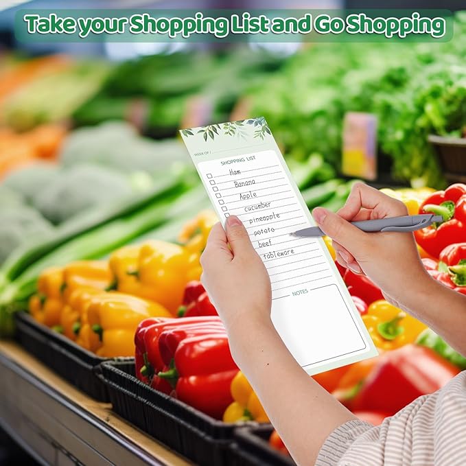 60 Sheets Meal Planner for fridge with Pen Holder, 7x10'' Magnetic Grocery List Undated Weekly Meal Planners with Tear off Shopping List, Green Leaf