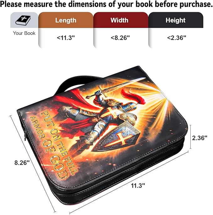 Armor of God Bible Cover for Boys Men Kids, Leather Bible Covers Carrying Case Bag with Shoulder Strap, Religious Christian Pastor Appreciation Gifts for Men, XL