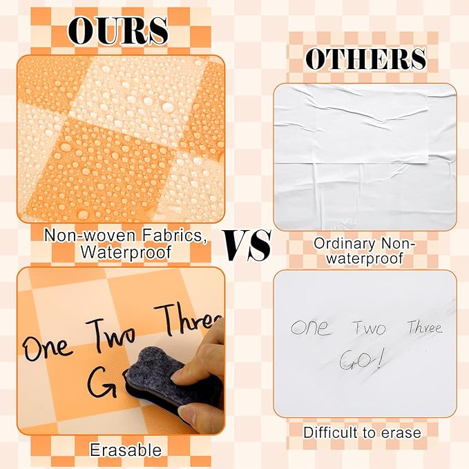 Hippie Orange Checked Bulletin Board Roll Orange Reusable Waterproof Erasable Bulletin Board Poster Non-Woven Fabric Bulletin Board Roll for Fall Classroom Decor Wrapping Paper DIY Crafts 15.55" x20ft