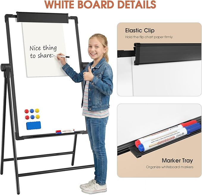 MaxGear Double-Sided Whiteboard with Stand, 36" x 24" Large Dry Erase Easel Board, Height Adjustable Aluminum Alloy Frame, Portable Stable A-Stand for Office & Classroom