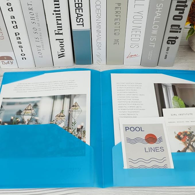 EOOUT 32pcs Plastic Folders with Pockets, Heavy Duty Folders with 4 Pockets for Office and School, Letter Size, 8 Assorted Colors