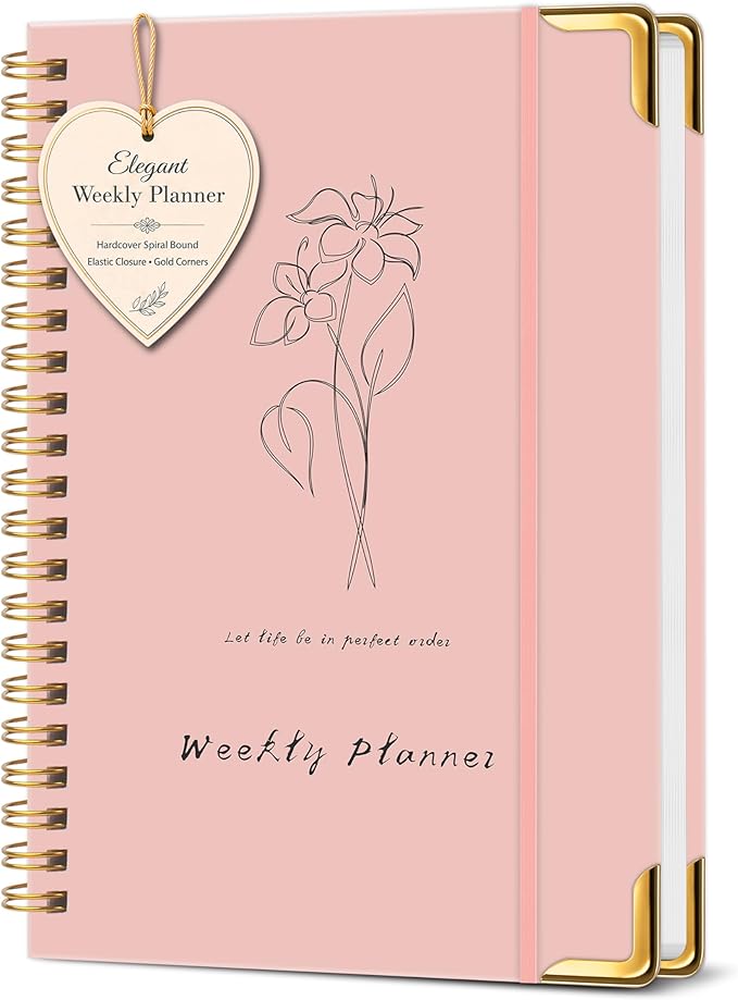 Undated Weekly Planner, Weekly To Do List Notebook with Goal & Habit Tracker Organizer, A5 Hardcover Weekly Planner for ADHD, Office School Home Supplies, Reduces Stress and Boosts Productivity - Pink