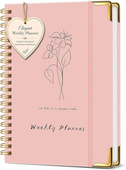 Undated Weekly Planner, Weekly To Do List Notebook with Goal & Habit Tracker Organizer, A5 Hardcover Weekly Planner for ADHD, Office School Home Supplies, Reduces Stress and Boosts Productivity - Pink
