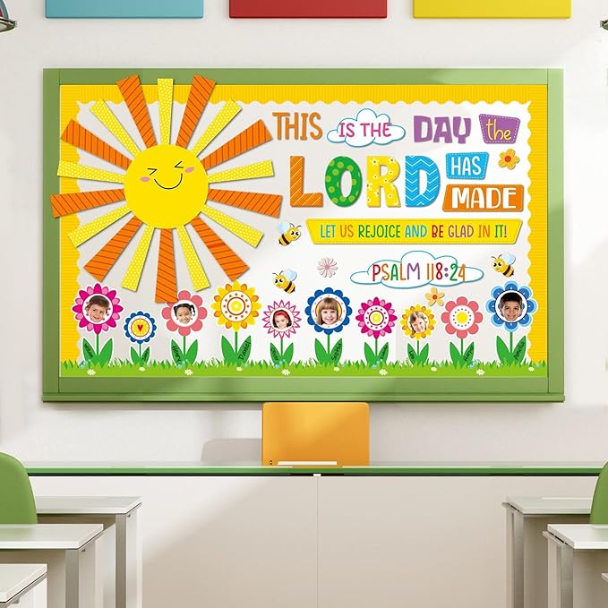 Religious Bulletin Board Set Lord Theme Flower Classroom Decorations Christian Cutout Floral DIY Photo Christmas VBS Craft Bible Bulletin Board for Teacher Chalkboard Wall Decor Sunday School Supplies