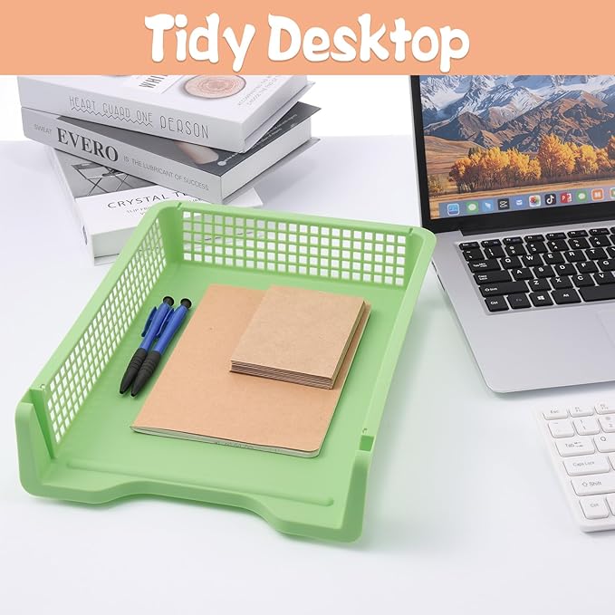 7 Pack Colorful Turn in Trays Classroom Plastic Stackable Paper Tray Teacher Office Files Document Storage Playroom Organization for Office Home Teachers Organization Storage, 9 x 13 x 3 Inches