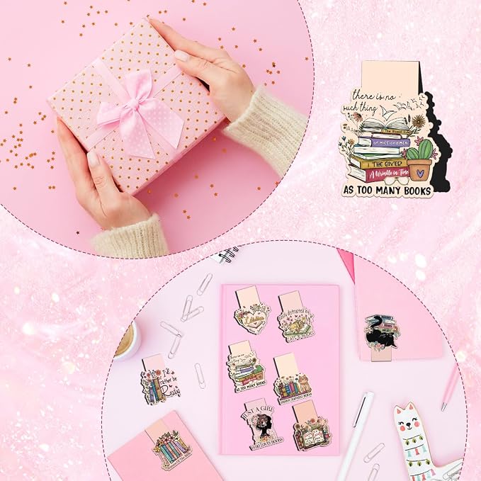 Cute Magnetic Bookmarks Set, 9 Pcs Floral & Cat Magnetic Page Markers for Women Men Readers, Strong Magnet Book Page Clips, Aesthetic Reading Gifts for Book Lovers