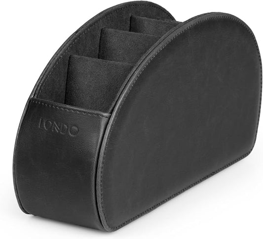 Londo PU Vegan Leather Remote Control Holder with 5 Pockets, Nightstand Caddy & Bedside Organizer for TV, DVD, Blu-Ray, Roku, Apple TV Remotes, Phones, Glasses — Suede Lined Gift for Dad, Black
