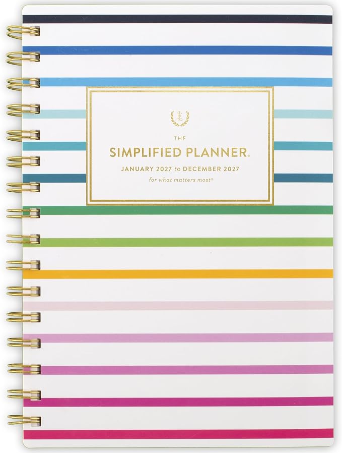 AT-A-GLANCE 2027 Planner, Simplified by Emily Ley, Weekly & Monthly, 5.5" x 8.5", Happy Stripe (EL57-200-27)