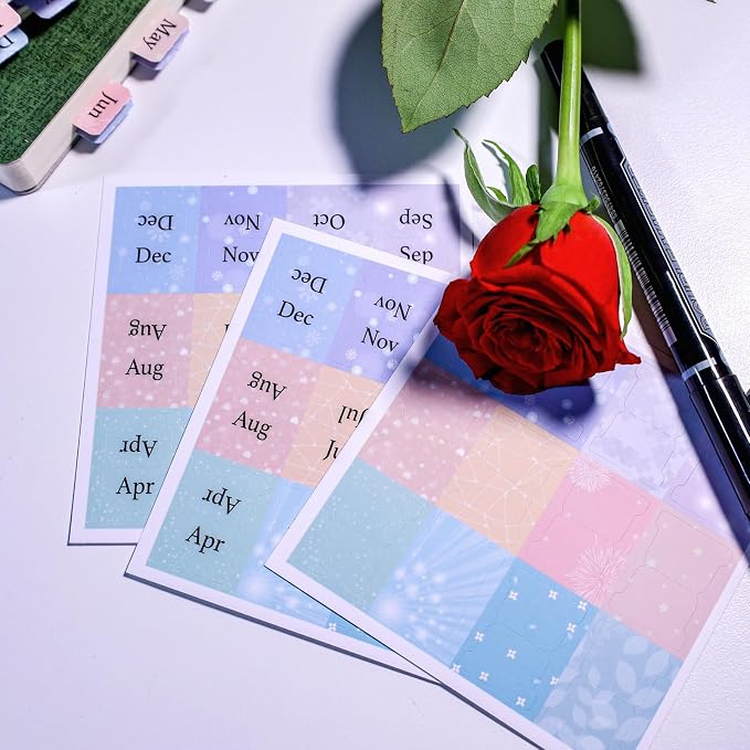 Mini Monthly Tabs for Planners - Stay Organized with Sticky Pastel Month Dividers & Labels, 24 Pre-printed Tabs and 12 Black Tabs for Planner, Notebooks and Journals - (Mini Size 0.98" x 0.7")