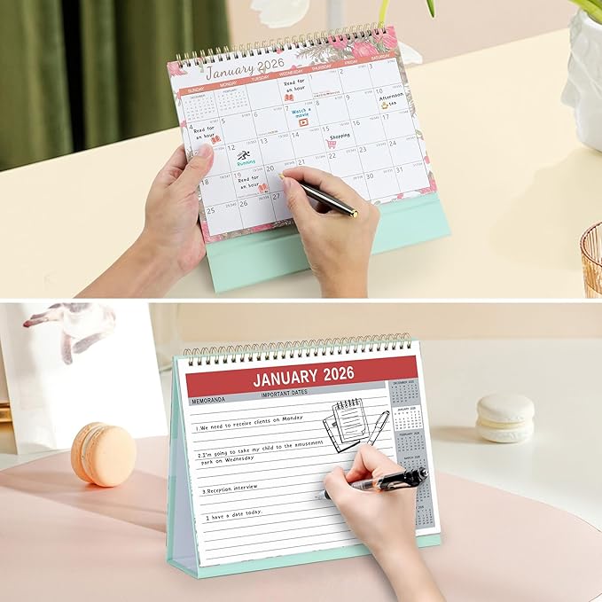 Desktop Calendar 2026-2027 (2 Years) 24 Months Flip Calendar Small Standing Office Desk, 10 x 8.3 inch Standing Desk Calendars (Jan.2026-Dec.2027) With Monthly Planner