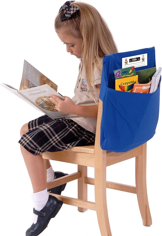 Seat Sack Elastic Classroom Chair Storage Pocket - 12-17 Inches, Blue - Stretch for Multiple Size Chairs - Organizer, Durable and Spacious, Storage and Organization