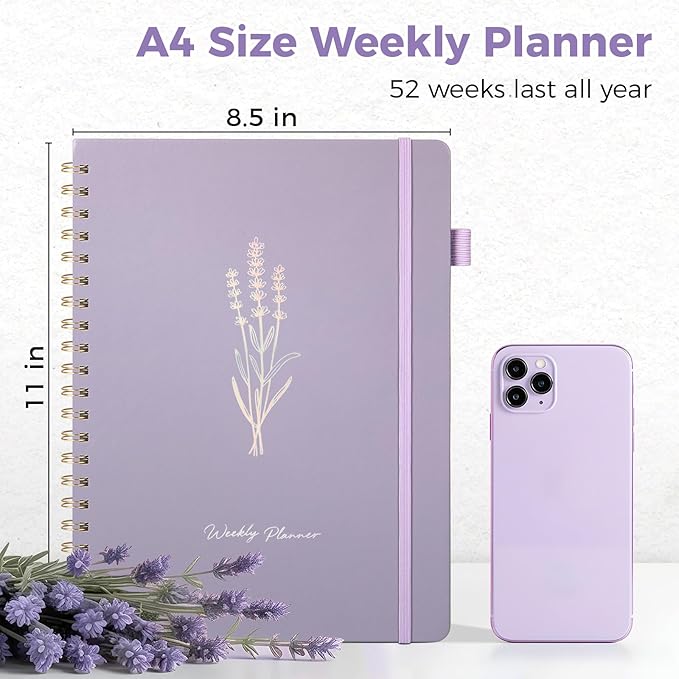 Oucaru Undated Weekly Planner, 8.5"x11", A4 Size To Do List Notebook with Goal & Habit Tracker Organizer, 52 Weekly Planner Notebook with Spiral Binding for Office Home School Supplies