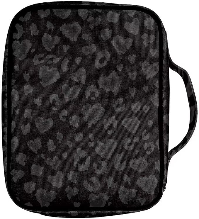 Coldinair Black Gray Leopard Print Bible Cover Case for Women Men,Carrying Book Cover Bible Holders with Handle and Zippered Pocket,Fits for Standard/Large Size Bible