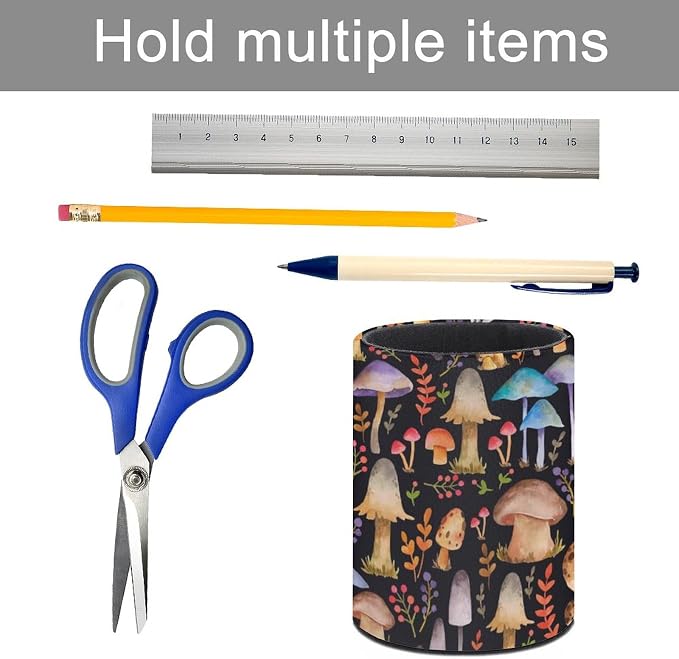 Mushrooms Pen Holder Pencil Organizer Cute Pencil Cup Desk Decor Makeup Brush Holder PU Multifunctional Office Suppliesfor Home Classroom School