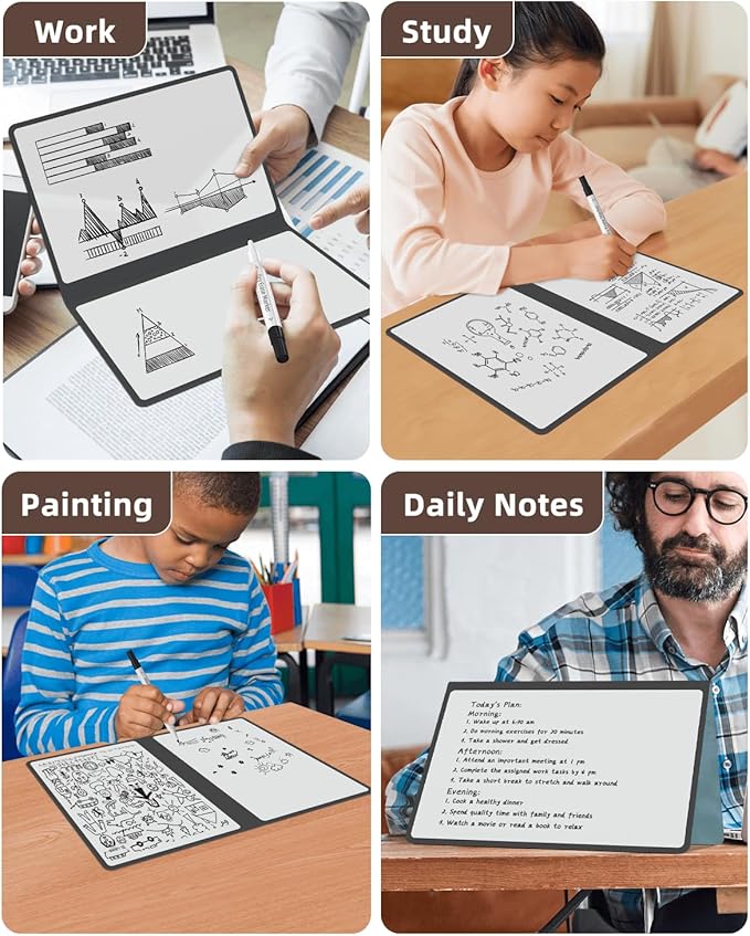 Portable Small White Board Dry Erase Board, Reusable 9.5 * 6.6in Notebook Memo, Office Home Supplies Desk Accessories MH760 (Black)
