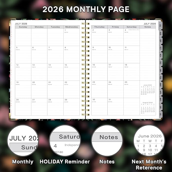 Planner 2026-2027, Weekly and Monthly Academic Planner, Jul 2026 - Jul 2027, 8.5"x11" Large Hardcover Daily Planner Calendar with Tabs for Women, Year Planning Agenda for Teacher and Student (Flowers-2)