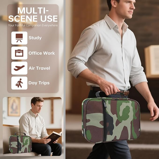 Bible Cover Bible Case for Men Canvas Carrying Cases Book Protector Case Bible Bag with Durable Handle Study Supplies Accessories Christian Gifts (Camouflage, Large)
