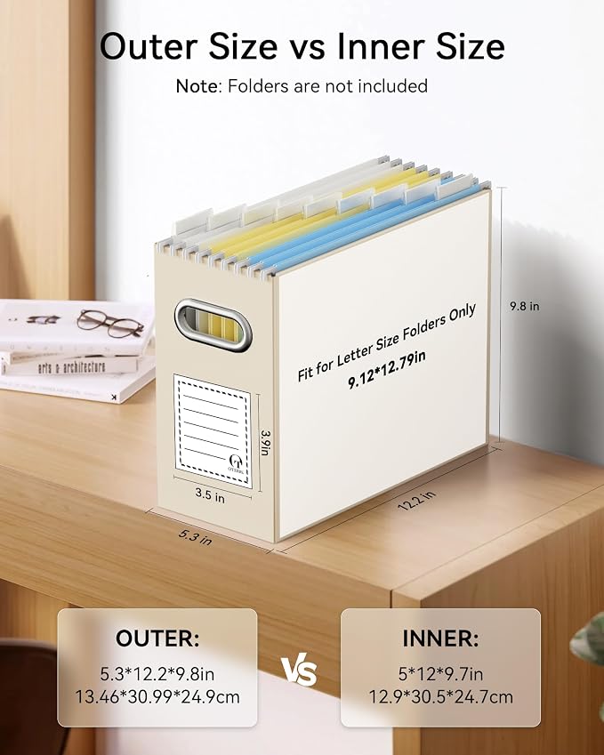 Oterri File Organizer Box, Portable Collapsible Cardboard File Folder Organizer with Handle for Letter Size Hanging Files, Document Storage Box for Home Office & Classroom (8 Packs,Colorful)
