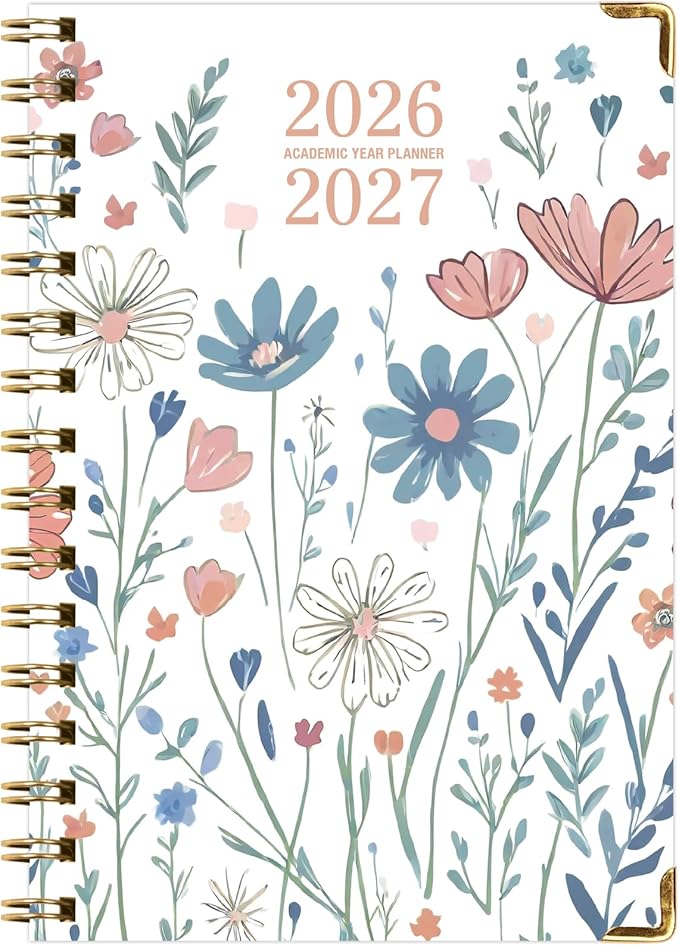 HARDCOVER Academic Year 2026-2027 Planner: 14 Months (May 2026 Through June 2027) 5.5"x 8" Daily Weekly Monthly Planner Yearly Agenda. Bookmark, Pocket Folder and Sticky Note Set (Colorful Botanicals)