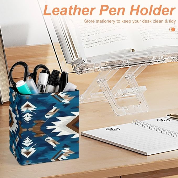Fashion Pencil Pen Holder Cup, Waterproof Office Supplies, Waterproof Multifunctional Office Supplies Blue Geometric Tribal Navajo Aztec Ethnic