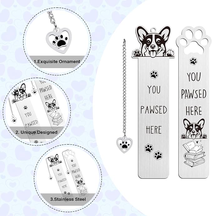 Corgi Bookmark Funny Dog Gift - Shejdgart 2PCS Funny Bookmark for Corgi Lovers Unique Dog Mom Book Mark Birthday Gifts for Puppy Lovers Bookworm Booknerd Women Friends Pet Owners Coworker