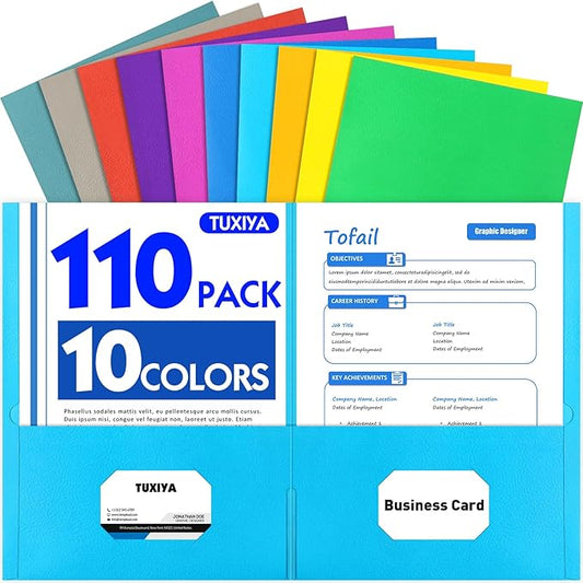 Two Pocket Folders, 110 Pack Paper Folders with Pockets, Assorted 10 Colors, Letter Size Paper Folder, Thick Textured Paper File Folders Bulk for School, Office, Business, Home