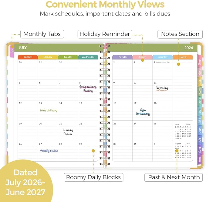 SKYDUE Teacher Planner 2026-2027 Academic Year, 8.5" x 11" Deluxe Teacher Lesson Planner with Monthly Tabs & Stickers, Lesson Plan Book 26-27, Rainbow