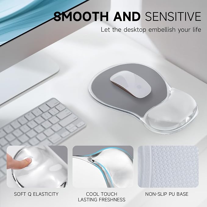 AUPET Ergonomic Mouse Pad with Gel Wrist Support – Non-Slip Mouse Mat with Comfortable Memory Gel Cushion – Relieves Wrist Pain – Designer Pattern for Home Office & Gaming (Dawn Grey)