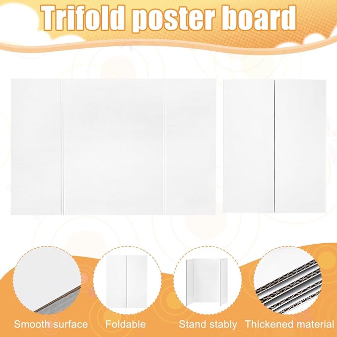 4 Pack Trifold Poster Board 36" x 24" White Corrugated Project Boards for Science Fairs, School Projects, Event Displays