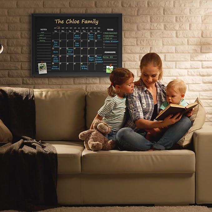 Magnetic Chalkboard Calendar, 17.7" × 23.6" Monthly and Weekly Calendar Chalk Board for Wall, Family Planner,Black(Family-HB-4560)