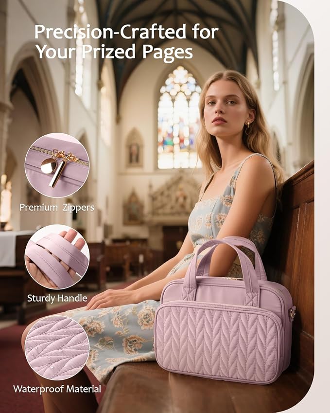 BellaHold Bible Cover Case for Women, Large Bible Bag with Study Supplies, Bible Journaling Kit with Highlighters and Pens No Bleed, Christian Gift for Women (Shoulder Strap, Dusky Rose)