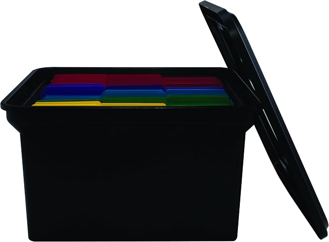Advantus File Tote with Lid, 18 x 10.75 x 14 Inches, Black, Case of 8 (34052CT)