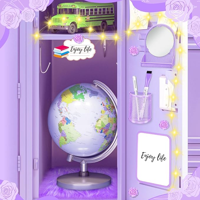 8 Pcs Locker Accessories for Girls with Purple Magnetic Mirror, Magnetic Pen Holders, Cute Flower Magnets, Cute Locker Decor Backing for Girls in Middle School Locker Stuff for Girls