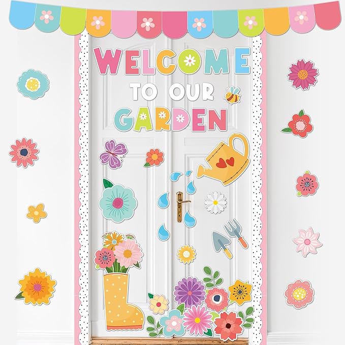 Spring Theme Bulletin Board Flower Welcome to Our Garden Positive Bulletin Board Set Wildflower Classroom Decorations Colorful Floral Cutouts for Nursery Chalkboard Window Wall Door Home Office Decor