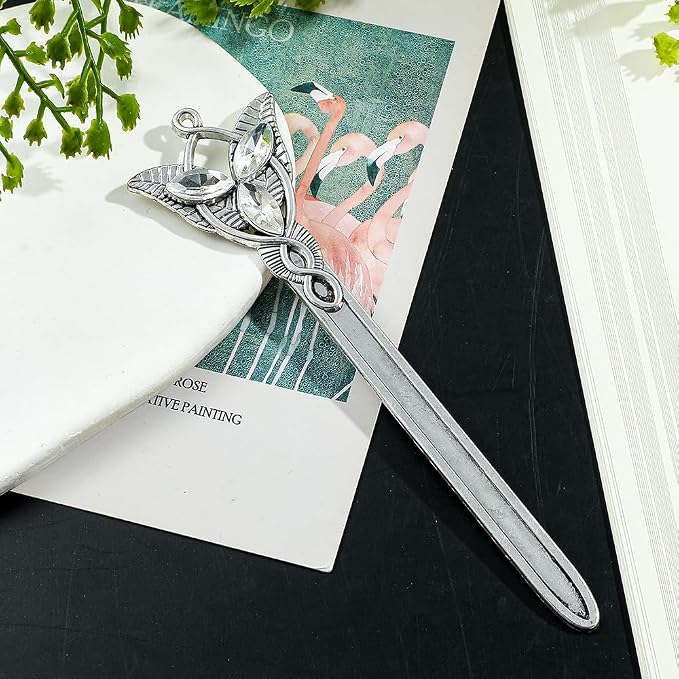 Fantasy Metal Bookmarks with Elvish Leaf, Sword Charm & Evenstar Engraving, Epic Quotes Carved Jewelry for Book Lovers, Dark Academia Gifts for Readers (Silver 1944)