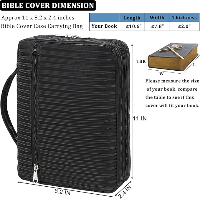 JIANYA Bible Cover Case, Bible Book Cover Carrier Bag with Handle and Zippered Pocket, Bible Carrying Case, Black