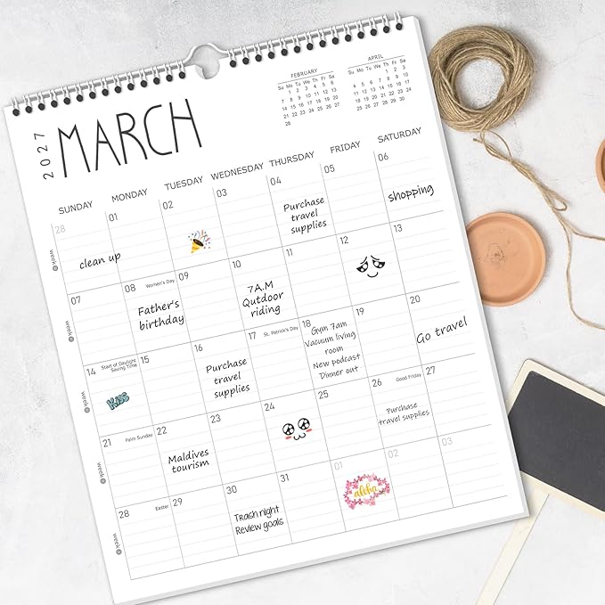 Guasslee Wall Calendar 2026-2027, 14"x11.5" Vertical Wall Calendar 2026, 13-Month Desk/Wall Calendar From 2026 Jun - 2027 Jun, Monthly Hanging Planner Spiral Bound For School Home Office Organizing