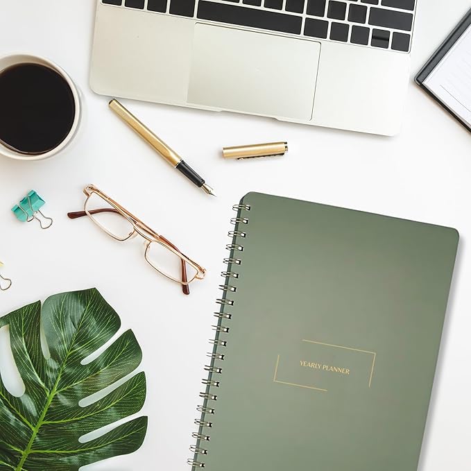 | Undated Yearly, Daily, Weekly, Monthly Planner | 8.25" x 11.75" | To Do List Notebook for Work | Simple Design | Multiple Layouts | Academic Planner and Organizer Notebook (Evergreen, Yearly Planner - Portrait)