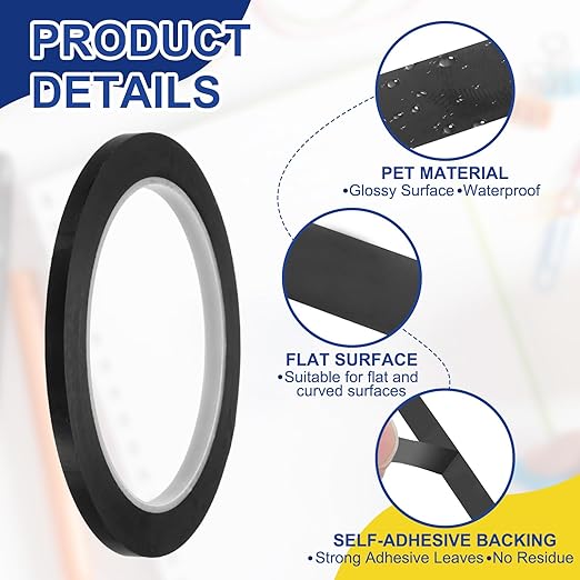 MECCANIXITY Whiteboard Tape 3/16" / 5mm Self Adhesive Graphic Chart Line Tape 72 Yard Grid Marking Stickers for Pinstripe Dry Erase Board Scrapbooking DIY Art Crafts, Black, Pack of 3